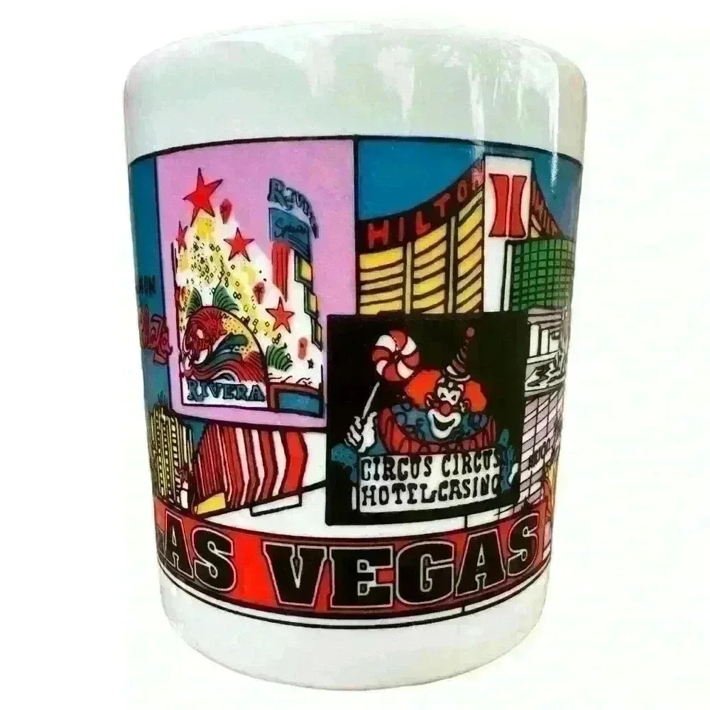 Vintage 90s Las Vegas casino hotels travel souvenir collector mug multicolored - Picture 3 of 8